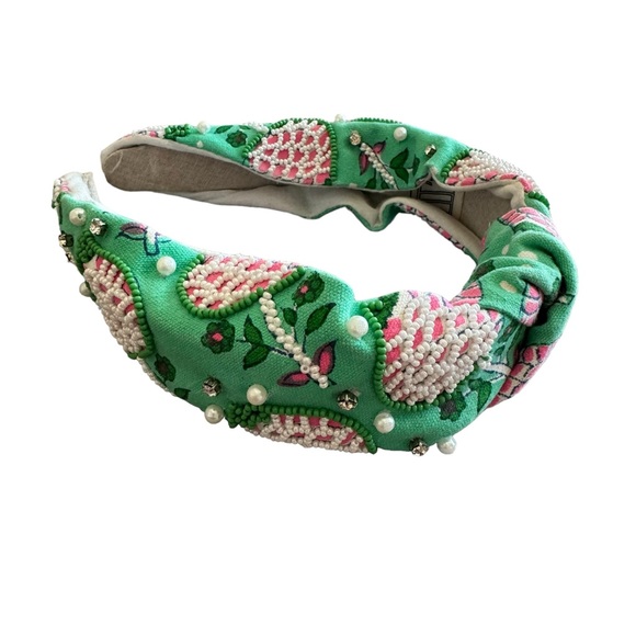 Anthropologie Llani Isobel Embroidered Beaded Green Headband NWT - Picture 10 of 11